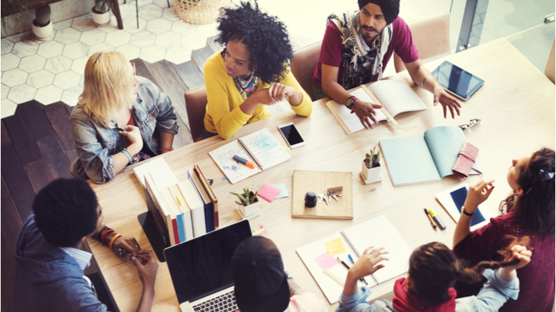 top view of a business meeting with diverse team